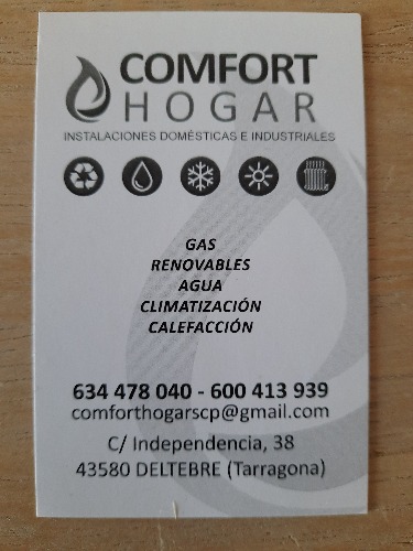 Comfort Hogar Scp: Gas, renovables, agua, climatización, calefacción.  en DELTEBRE Tarragona