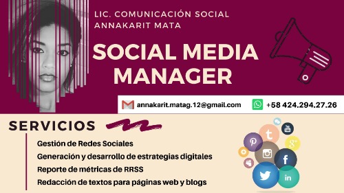 Trabajo1 Lic.  Comunicación social - social media manager  en Caracas - Annakarit Mata García
